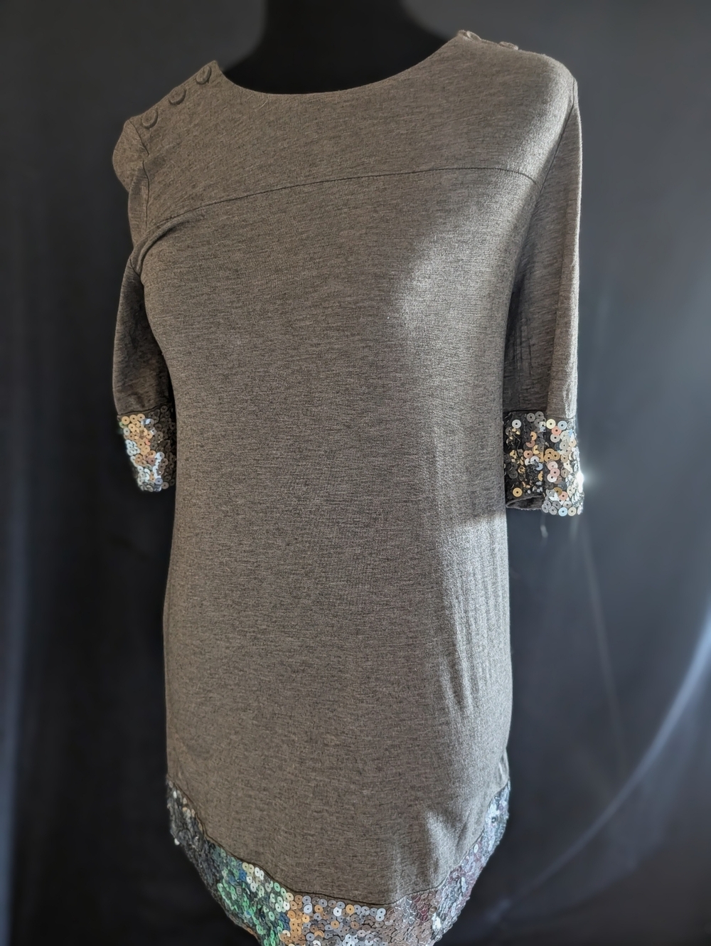 Juicy Couture Gray Boatneck Dress with Sequin Trim